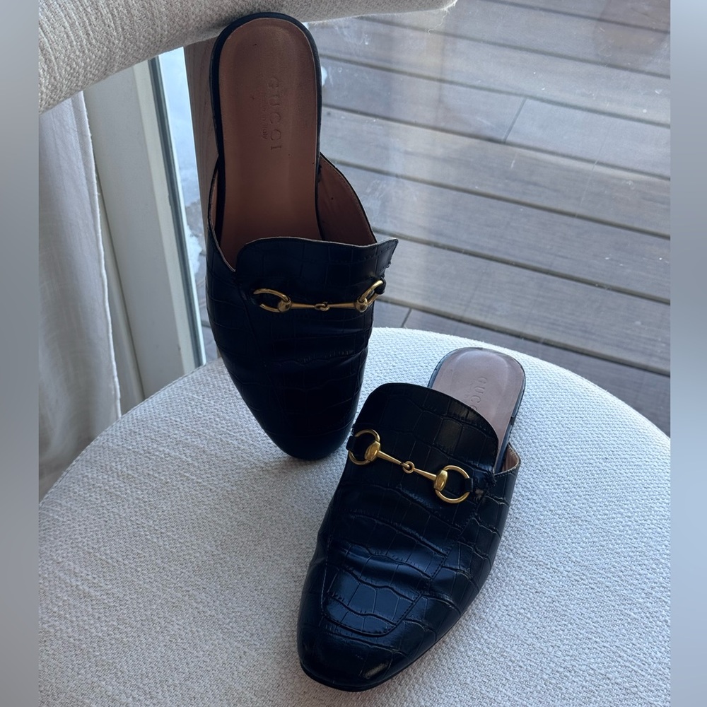 Gucci Horsebit Croc Embossed Leather Loafer Mule – Black – Size 45 - Picture 8 of 8